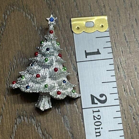 Vintage Gerrys Christmas Tree Brooch Pin Silver Toned Costume Jewelry Estate - Picture 4 of 4